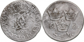 Sweden 5 öre 1691 - Karl XI (1660-1697)
2.92g. F/VF SM 184.
