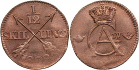 Sweden 1/12 schilling 1802? - Gustav IV Adolf (1792-1809)
1.87g. UNC/UNC Mint luster.
