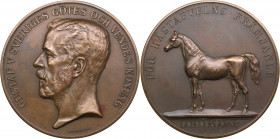 Sweden medal for developmet of horse breeding - Gustav V (1858-1950)
33.23g. 43mm. AU/AU GUSTAF V SVERIGES GÖTES OCH VENDES KONUNG. A. LINDBERG/ FÖR H...