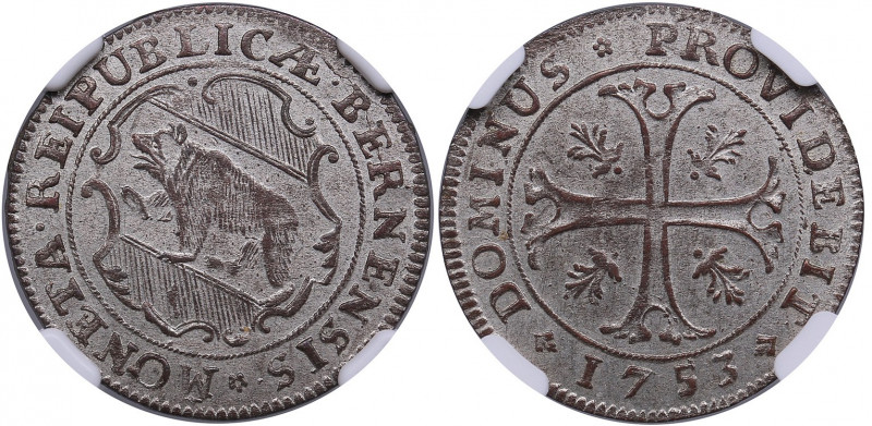 Switzerland, Bern 1/2 Batzen 1753 - NGC AU 58
TOP POP. The highest graded piece ...
