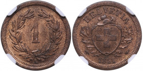 Switzerland 1 Rappen 1851 A - NGC MS 64 RB
Only six specimens have been certified finer by NGC. Very beautiful lustrous specimen.