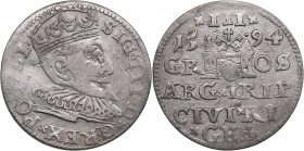 Riga, Poland 3 grosz 1594 - Sigismund III (1587–1632)
2.15g. VF/VF Iger R.94.1 var.