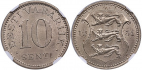 Estonia 10 senti 1931 - NGC MS 63
Mint luster. KM-12.
