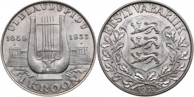 Estonia 1 kroon 1933 Song Festival
5.95g. AU/UNC Mint luster. KM-14.