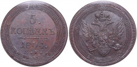 Russia 5 kopecks 1804 EM - NGC MS 63+ BN
Very attractive glossy specimen with beautiful brown color toning. Only nine specimens have been certified fi...
