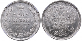Russia 20 kopecks 1887 СПБ-АГ - NGC MS 64
Magnificent lustrous specimen. Bitkin 106.