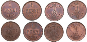 Russia, Finland 1 penni 1891, 1892, 1893, 1894 (4)
UNC Mint luster.