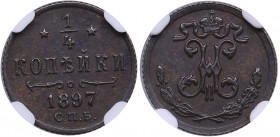 Russia 1/4 kopecks 1897 СПБ - NGC MS 63 BN
Bitkin 296.