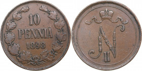Russia, Finland 10 pennia 1898
12.83g. VF/VF Bitkin 426 R. Rare!
