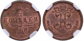 Russia 1/4 kopecks 1900 СПБ - NGC MS 63 RB
Mint luster. Bitkin 310.
