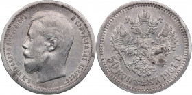 Russia 50 kopecks 1901 AP
9.91g. VF+/XF- Traces of mint luster. Bitkin 81. Rare!