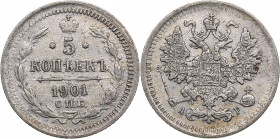Russia 5 kopecks 1901 СПБ-АР
0.87g. VF/XF- Bitkin 177 R. Rare!