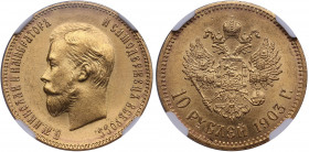 Russia 10 roubles 1903 AP - NGC MS 64
Very beautiful lustrous specimen. Bitkin 11.