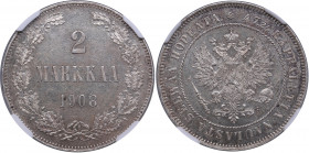Russia, Finland 2 markkaa 1908 L - NGC MS 62
Mint luster. Bitkin 398.