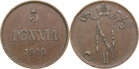 Russia, Finland 5 pennia 1910
6.02g. XF/XF- Bitkin 450 R1. Very rare!