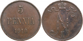 Russia, Finland 5 pennia 1910
6.36g. VF/VF Bitkin 450 R1. Very rare!