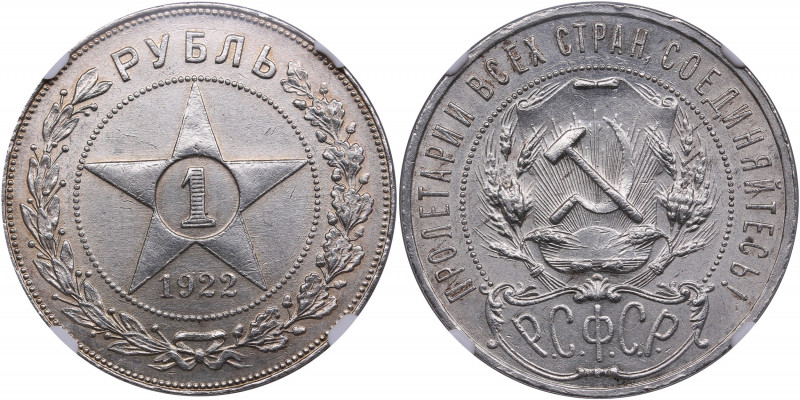 Russia, USSR 1 rouble 1922 ПЛ - NGC MS 62
Very attractive lustrous specimen. Rar...