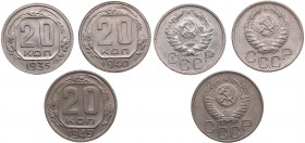 Russia, USSR 20 kopecks 1935, 1940, 1949 (3)
XF-AU