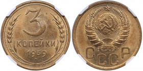 Russia, USSR 3 kopecks 1939 - NGC MS 64
Mint luster. Fedorin 57.