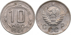 Russia, USSR 10 kopecks 1944
1.68g. AU/AU Mint luster. Fedorin 83. Rare!