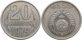 Russia, USSR 20 kopecks 1979 - Mint error
3.15g. VF/VF Extremely rare mind error - die rotation 180 degrees.