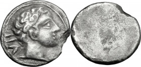 Greek Italy. Etruria, Populonia. AR 2.5-Asses, 3rd century BC. Obv. Male head right; behind, VII. Linear border. Rev. Blank. Vecchi EC 95; HN Italy 17...