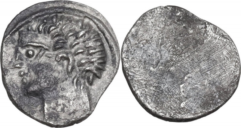 Greek Italy. Etruria, Populonia. AR As (Libella), 3rd century BC. Obv. Male head...