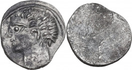 Greek Italy. Etruria, Populonia. AR As (Libella), 3rd century BC. Obv. Male head left. Linear border. Rev. Blank. Obverse die unlisted in the standard...