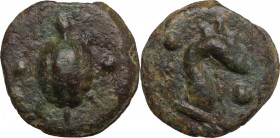 Greek Italy. Central Italy, uncertain. AE Cast Sextans, 3rd century BC. Obv. Tortoise; in field, two pellets. Rev. Head of Griffin right; in field, tw...