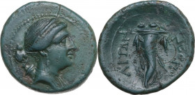 Greek Italy. Central and Southern Campania, Neapolis. AE 15 mm, c. 250-225 BC. Obv. Bust of Artemis right, bow and quiver over shoulder. Rev. ΝΕΟΠΟ-ΛΙ...