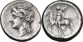 Greek Italy. Central and Southern Campania, Nuceria Alfaterna. AR Nomos, c. 250-225 BC. Obv. NUKIRINUM ALAFATERNUM in Oscan letters. Head of Apollo Ka...