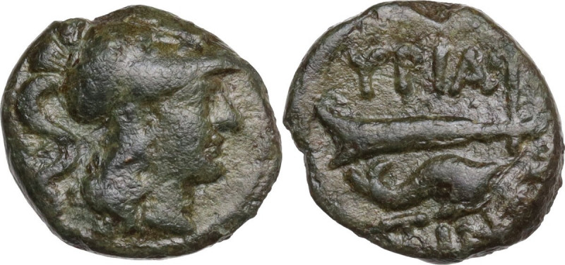 Greek Italy. Northern Apulia, Hyrium. AE 13.5 mm, c. 3rd century BC. Obv. Head o...