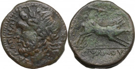 Greek Italy. Northern Apulia, Salapia. AE 20 mm, c. 225-210 BC. Obv. ΣΑΛΑΠΙΝΩΝ. Laureate head of Zeus left; to right, thunderbolt. Rev. Boar charging ...