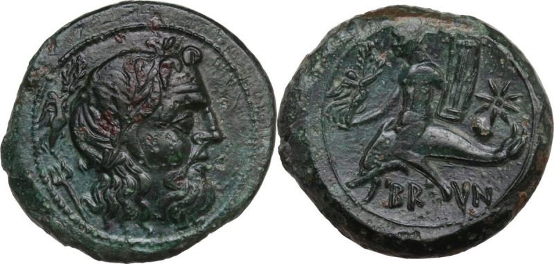 Greek Italy. Southern Apulia, Brundisium. AE Semuncia, c. 213-211 BC. Obv. Laure...