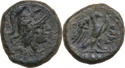 Greek Italy. Southern Apulia, Orra. AE Quadrunx, c. 210-150 BC. Obv. Head of Minerva right, wearing triple-crested helmet; AΛ below. Rev. ORRA. Eagle ...