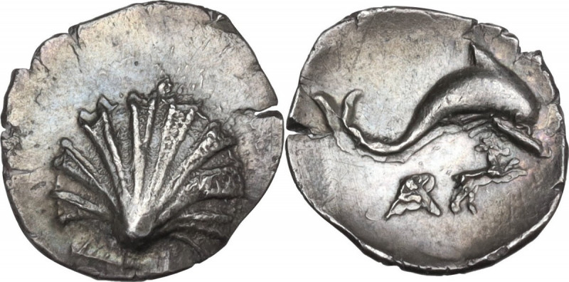 Greek Italy. Southern Apulia, Tarentum. AR Litra, c. 420-227 BC. Obv. Cockle she...