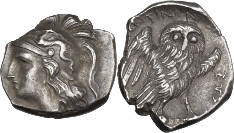 Greek Italy. Southern Apulia, Tarentum. AR Drachm, c. 281-272 BC. Obv. Head of A...