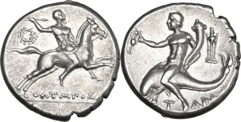 Greek Italy. Southern Apulia, Tarentum. AR Nomos, c. 240-228 BC. Olympis magistr...