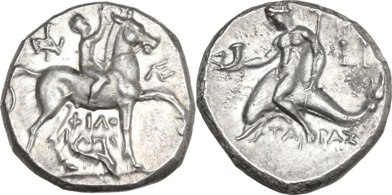 Greek Italy. Southern Apulia, Tarentum. AR Nomos, c. 240-228 BC. Philokles magis...