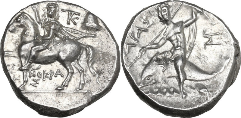 Greek Italy. Southern Apulia, Tarentum. AR Nomos, c. 240-228 BC. Xenokrates magi...