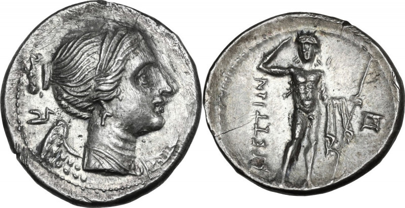 Greek Italy. Bruttium, Brettii. AR Drachm, c. 216-214 BC. Second Punic War issue...
