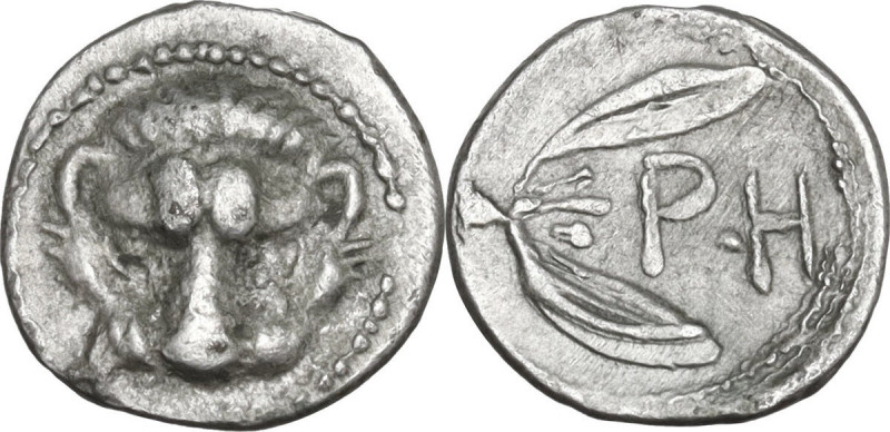 Greek Italy. Bruttium, Rhegion. AR Litra, c. 415/410-387 BC. Obv. Lion's mask. R...