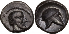 Sicily. Aitna. AR Litra, c. 430 BC. Obv. Bearded head right, wearing tainia. Rev. Corinthian helmet right within circular incuse. HGC 2 448; CNS III 6...