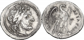 Sicily. Akragas. AR Half Shekel-Drachm. Siculo Punic Issue, c. 213-211 BC. Obv. Laureate head of Zeus right. Rev. ΑΚΡΑΓΑΝΤΙΝΩΝ. Eagle standing right, ...