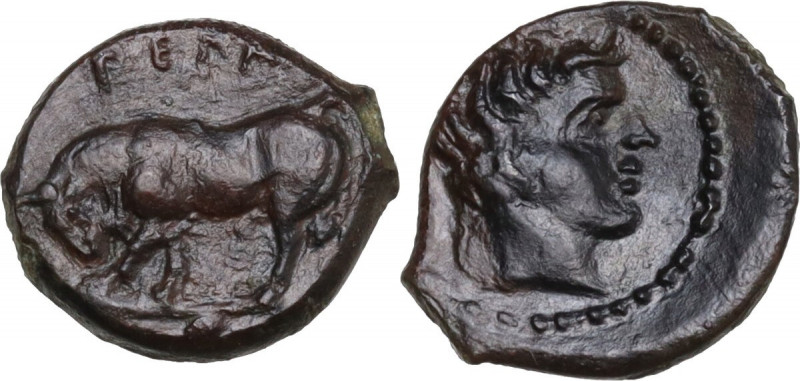 Sicily. Gela. AE Onkia, c. 420-405 BC. Obv. ΓΕΛΑ[Σ]. Bull standing left, with he...