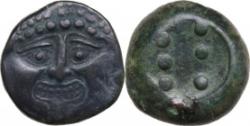 Sicily. Himera. AE Hemilitron, c. 430-420 BC. Calciati Group V. Obv. Gorgonenion facing, with almond-shaped eyes and protruding tongue. Rev. Six pelle...