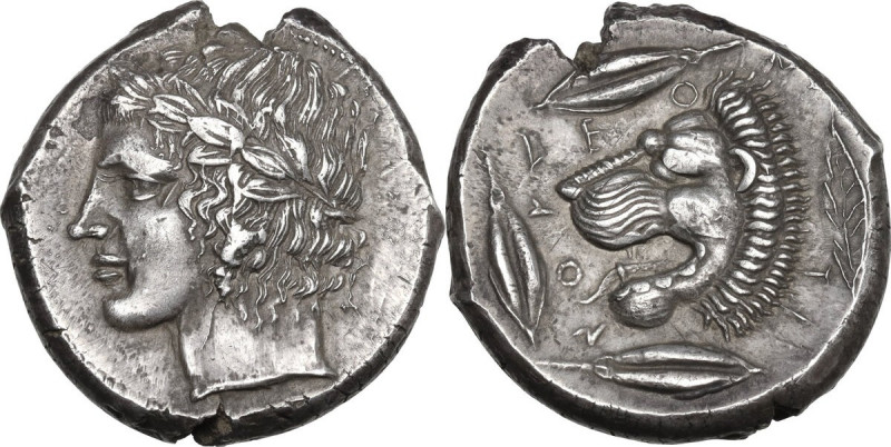 Sicily. Leontini. AR Tetradrachm, c. 430-425 BC. Obv. Head of Apollo left, weari...