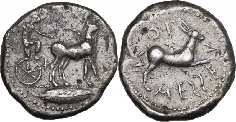 Sicily. Messana. AR Tetradrachm, c. 475-465 BC. Obv. Charioteer, holding kentron...
