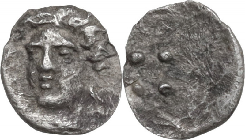 Sicily. Motya. AR Trias, c. 400-397 BC. Obv. Head of nymph facing slightly left....