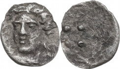 Sicily. Motya. AR Trias, c. 400-397 BC. Obv. Head of nymph facing slightly left. Rev. Four pellets within wreath. HGC 2 -; Jenkins, Punic, –; Campana ...